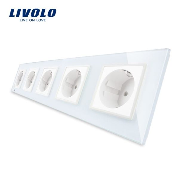 Priza Schuko Cvintupla, borne fara surub - quick connect, cu rama sticla