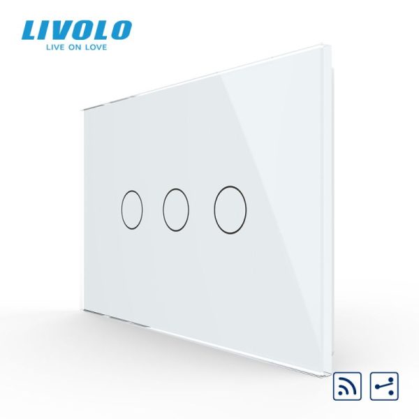 Intrerupator triplu, standard italian, cap scara / cap cruce, control telecomanda RF, cu panou sticla, 3M