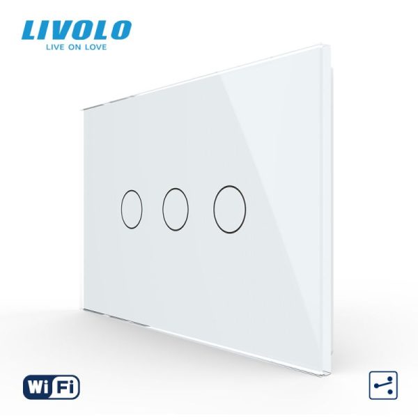 Intrerupator triplu, standard italian, cap scara / cap cruce, conexiune WiFi, cu panou sticla, 3M
