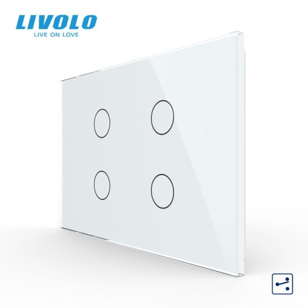 Intrerupator cvadruplu, standard italian, cap scara / cap cruce, cu panou sticla, 3M