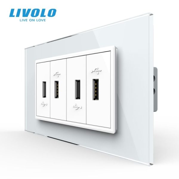 Priza cvadrupla USB, 4M, cu rama sticla